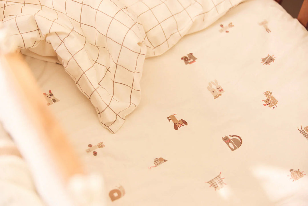 Jollein dekbedovertrek Animal Friends 100x140cm met dierenprint en ruit