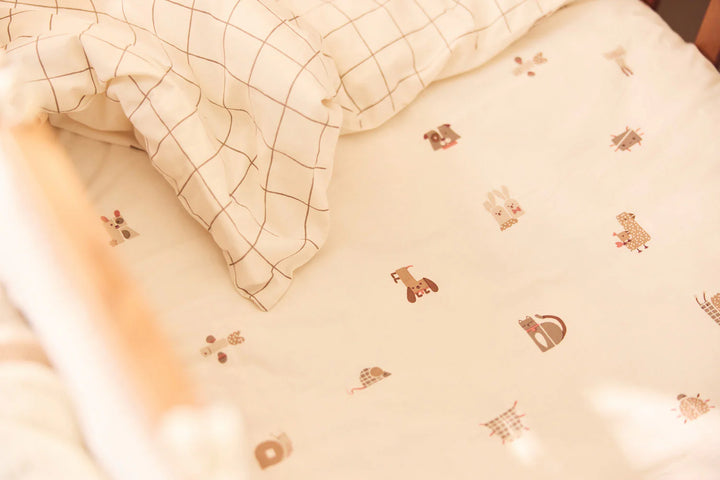 Jollein dekbedovertrek Animal Friends 100x140cm met dierenprint en ruit