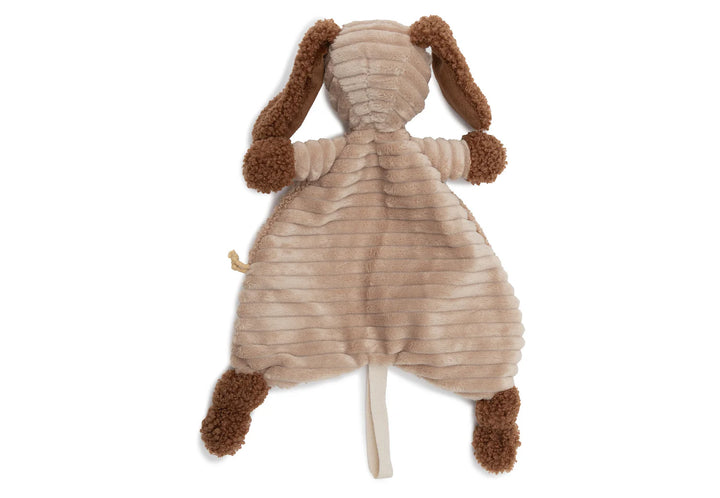 Jollein fopspeendoekje Diego Dog van ribstof in Biscuit met bouclé details