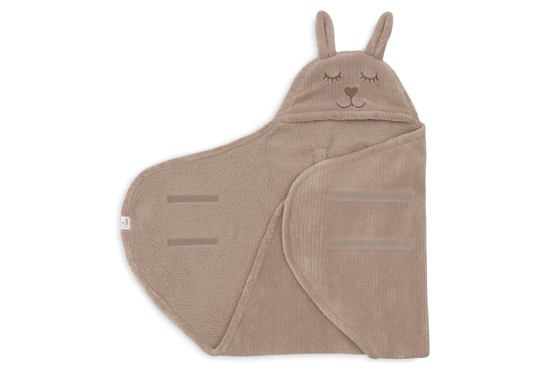 Jollein wikkeldeken Bunny Cloudy Rib Milky Coffee met teddy binnenkant