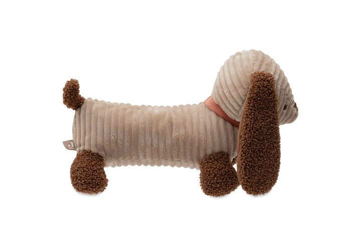 Jollein knuffel Diego Dog in Biscuit ribstof met bouclé oren en halsbandje