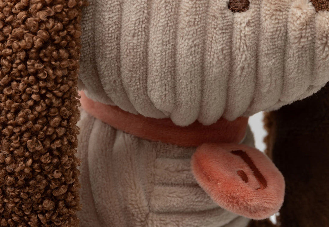 Jollein knuffel Diego Dog in Biscuit ribstof met bouclé oren en halsbandje