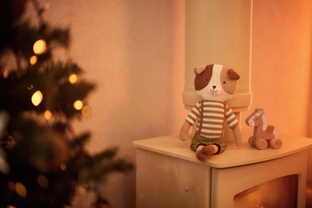 Jollein knuffel Dog Mick in naturel met gebreid lijfje