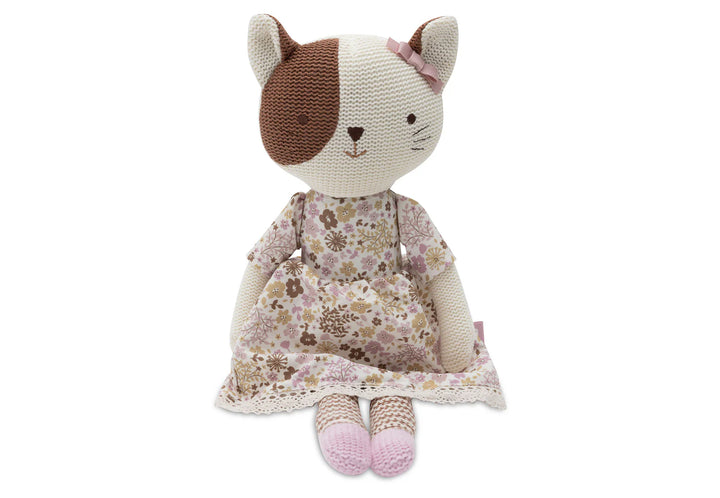 Jollein knuffel Cat Jill in naturel met gebreid lijfje