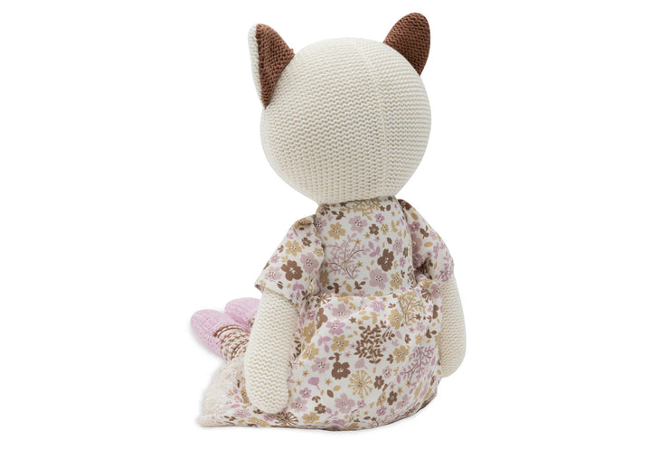 Jollein knuffel Cat Jill in naturel met gebreid lijfje