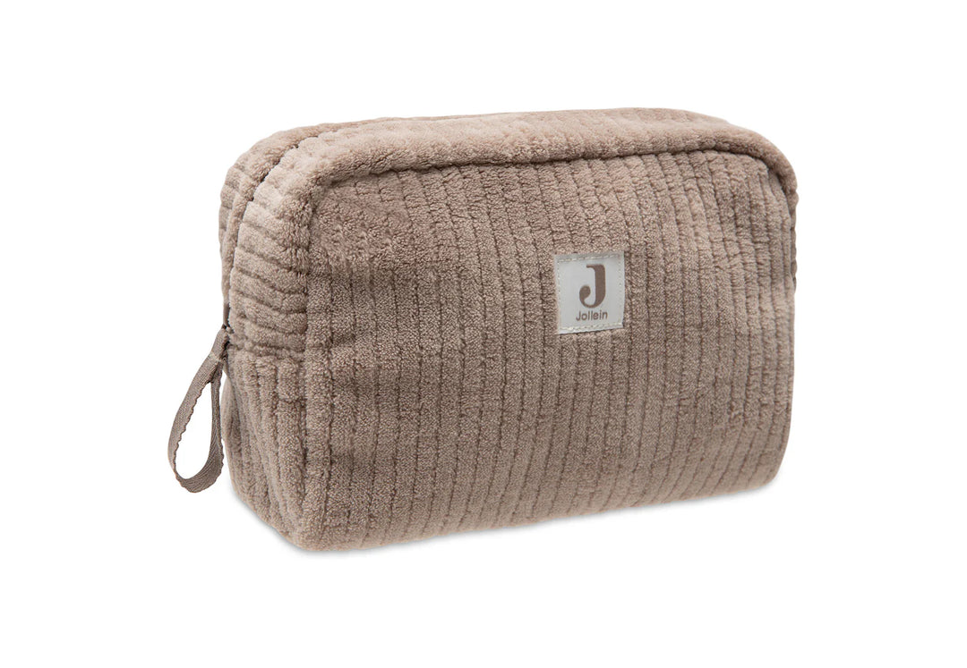 Jollein toilettas Cloudy Rib Milky Coffee met leaf print binnenkant
