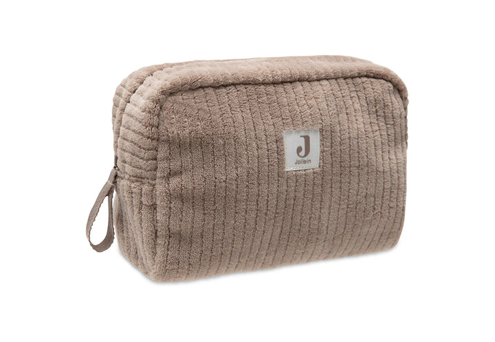 Jollein toilettas Cloudy Rib Milky Coffee met leaf print binnenkant