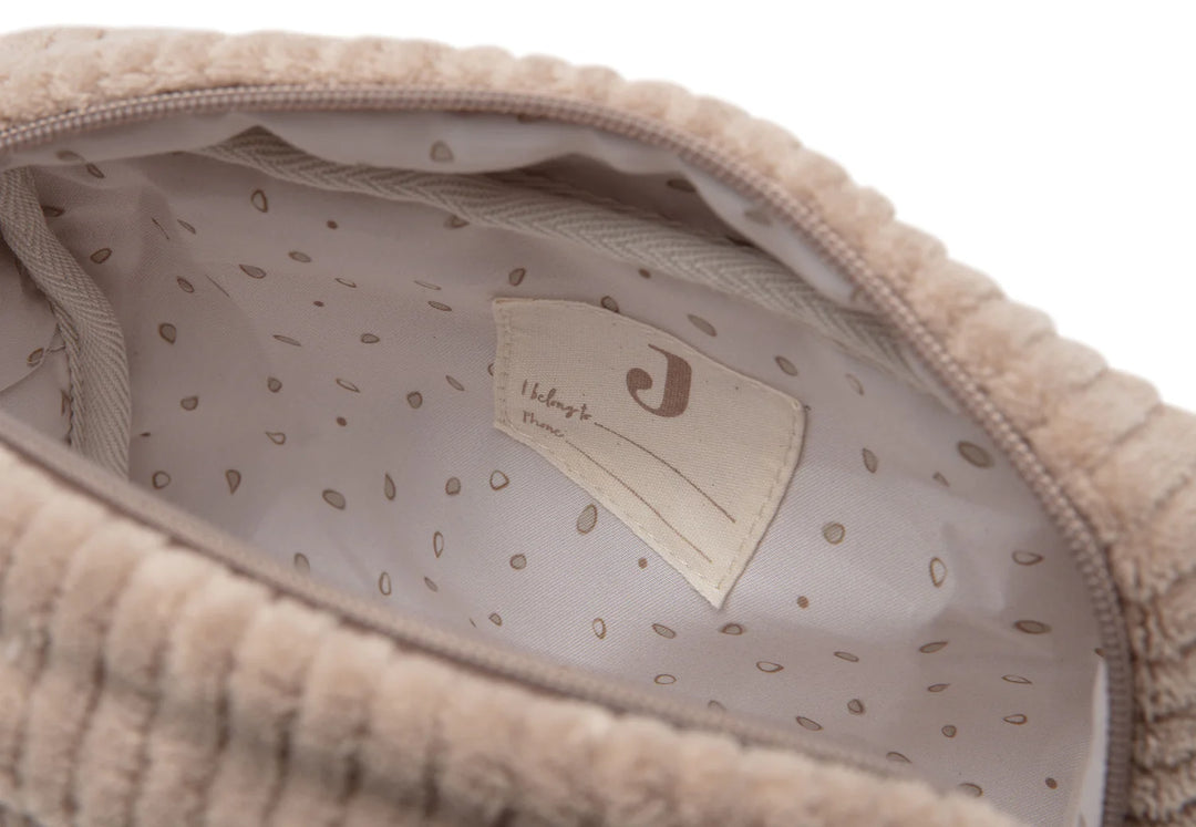 Jollein toilettas Cloudy Rib Milky Coffee met leaf print binnenkant
