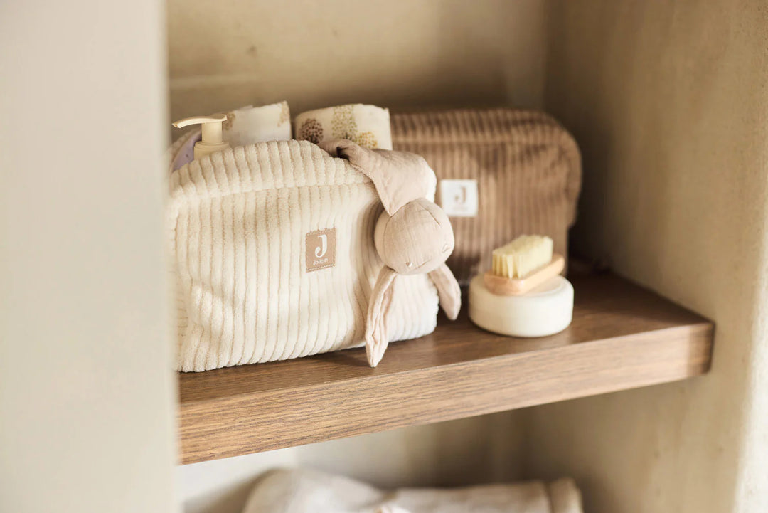 Jollein toilettas Cloudy Rib Oatmeal met leaf print binnenkant