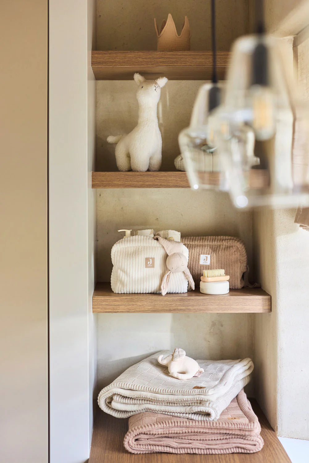 Jollein toilettas Cloudy Rib Oatmeal met leaf print binnenkant