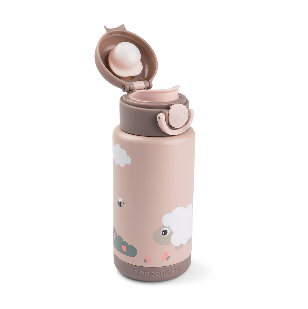 Isolerende drinkfles Done by Deer 340 ml in roze met dierenprint