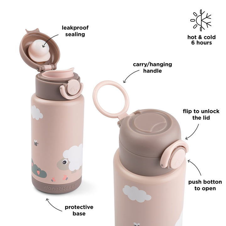 Isolerende drinkfles Done by Deer 340 ml in roze met dierenprint