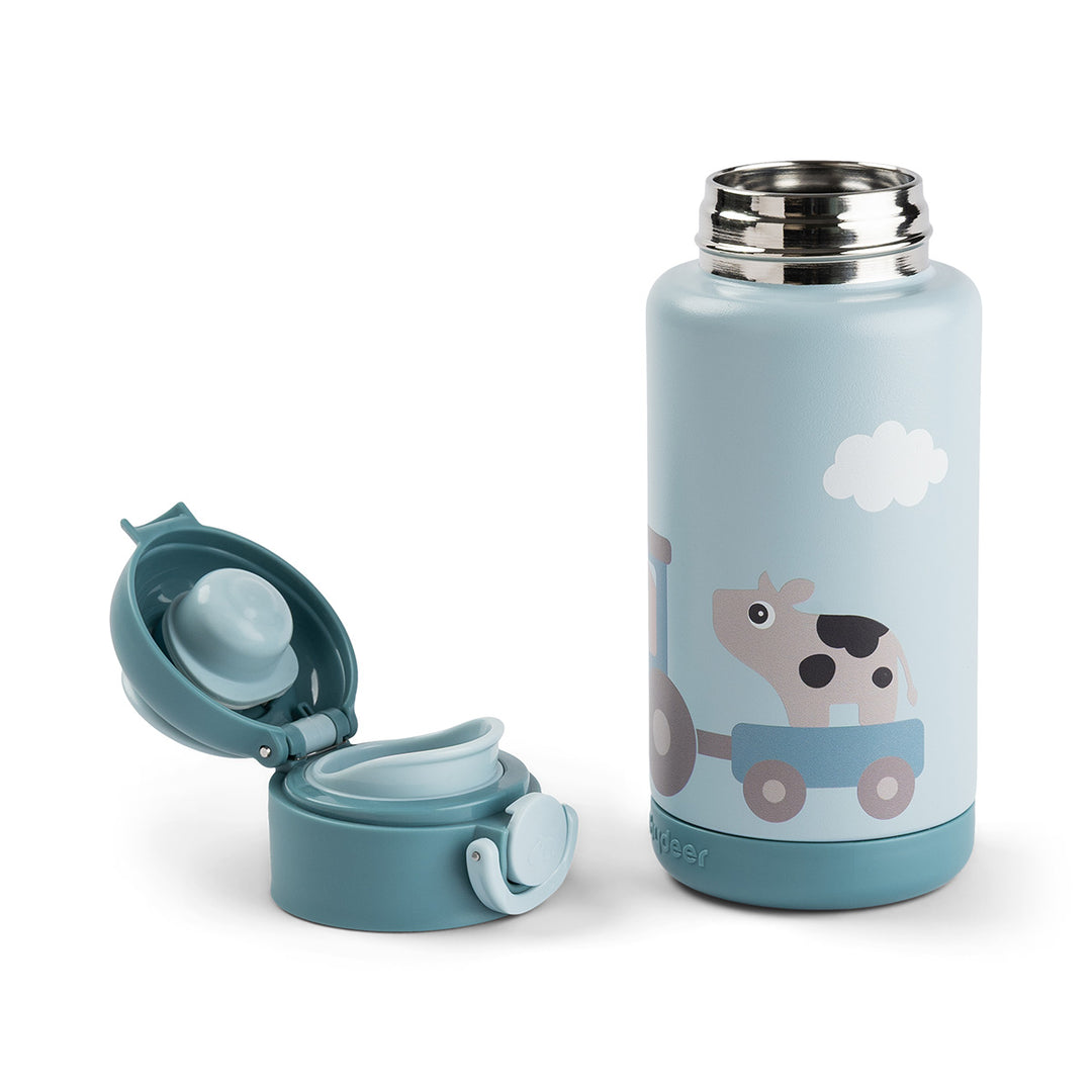 Isolerende drinkfles Done by Deer 340 ml in blauw met dierenprint