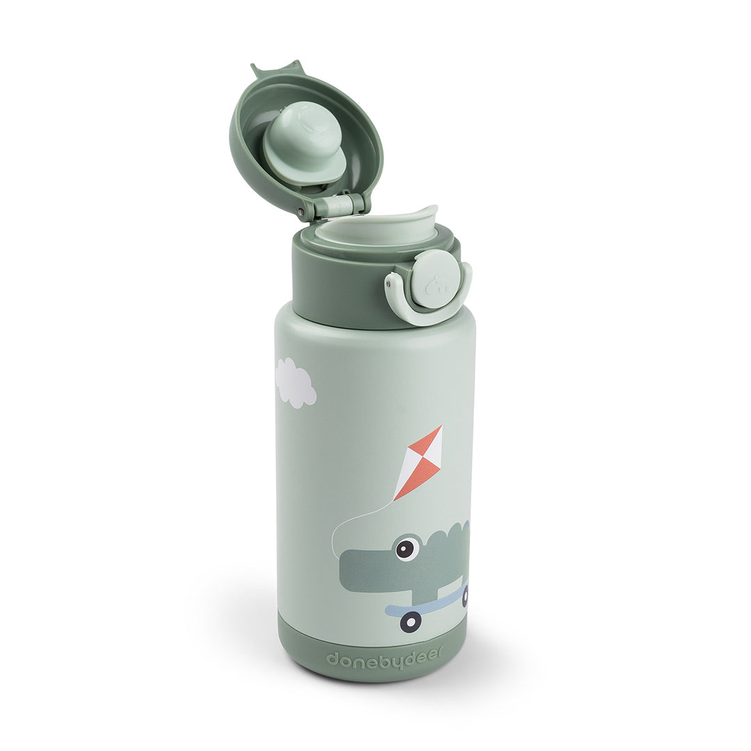 Isolerende drinkfles Done by Deer 340 ml in groene kleur met dierenprint