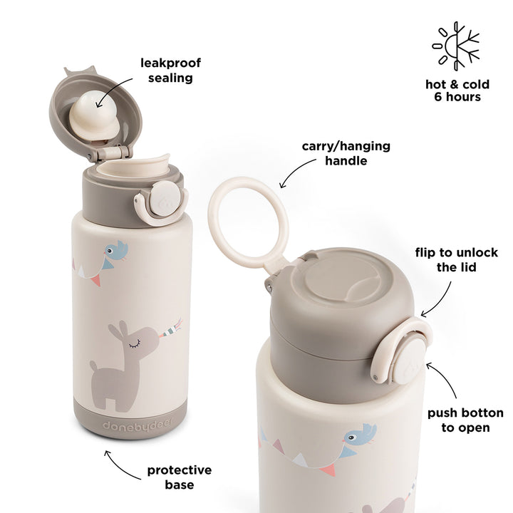 Isolerende drinkfles Done by Deer 340 ml in zandkleur met dierenprint
