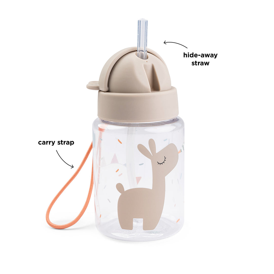 Drinkfles Done by Deer met rietje in zandkleur en Lalee print