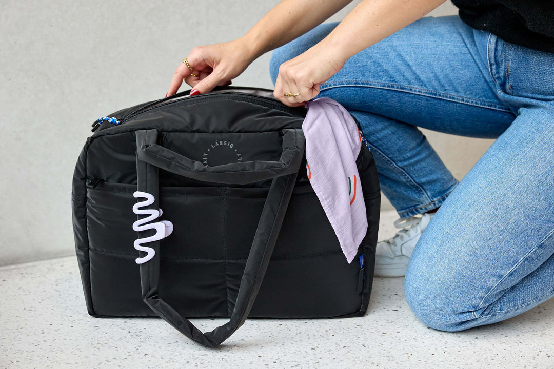Zwarte Lässig verzorgingstas met laptopvak en kinderwagenbevestiging