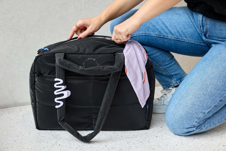 Zwarte Lässig verzorgingstas met laptopvak en kinderwagenbevestiging
