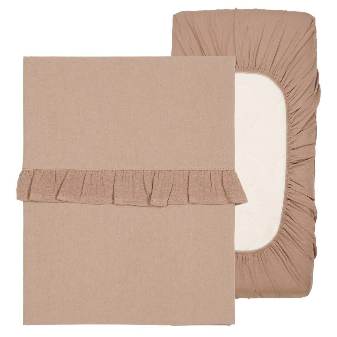 Koeka - Laken + Hoeslaken Wieg Ruffle Faro Caffe | Stijlvol Beddengoed Set