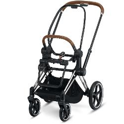 Cybex Priam kinderwagenframe in chrome brown met bruine lederen details