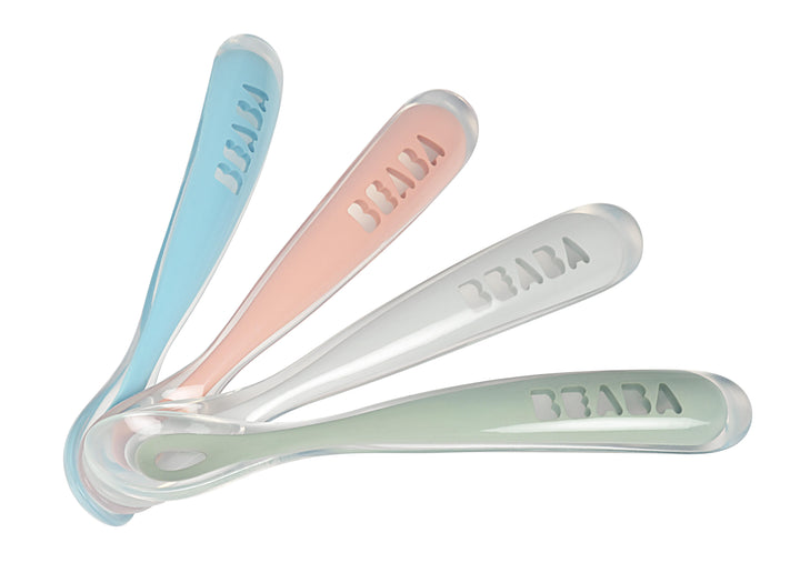 Set van 4 Béaba siliconen babylepels Rainbow Eucalyptus voor eerste maaltijden