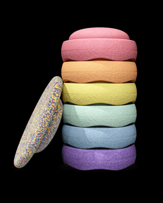 Stenen Stapelstein Pastel Rainbow 6 + Pastel Confetti Balanceerbord