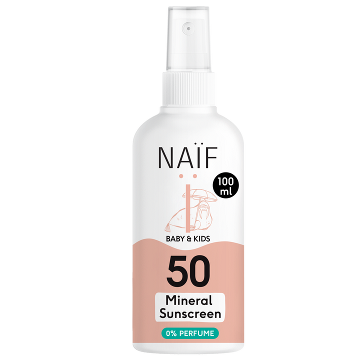 Naïf zonnecrème spray parfumvrij SPF50 100ml voor gevoelige babyhuid