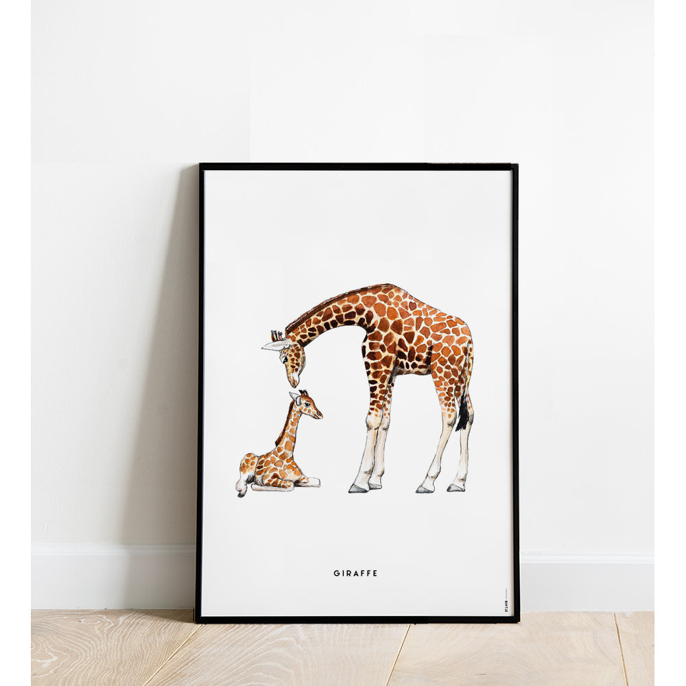 Poster + Kader 30 x 40 cm Familie Giraf