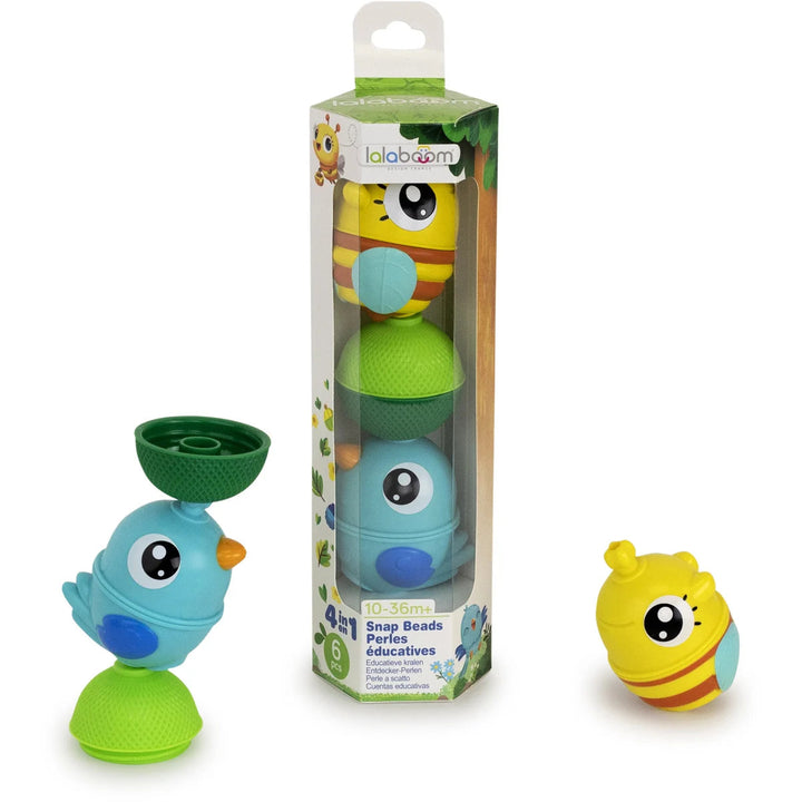 Lalaboom educatieve kralen bosdieren tube blue, set van 6 dierenkralen met Bizou de bij en Birdy de vogel