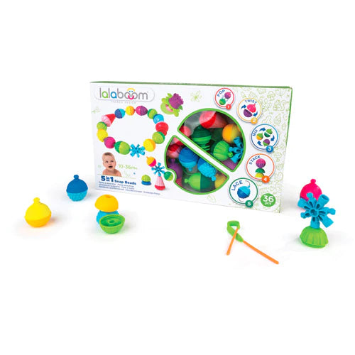 Lalaboom educatieve kralen accessoires maxi, set van 36 stuks met aanpasbare vormen, kleuren en texturen