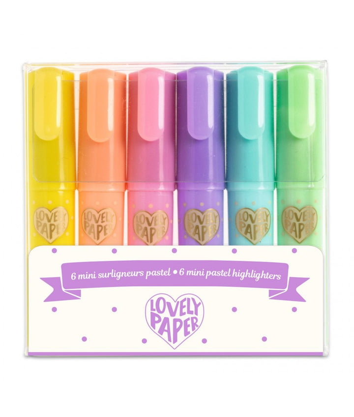 Djeco Set Fluostiften Pastel Mini – 6 mini-markeerstiften in pastelkleuren, perfect voor kinderen vanaf 6 jaar