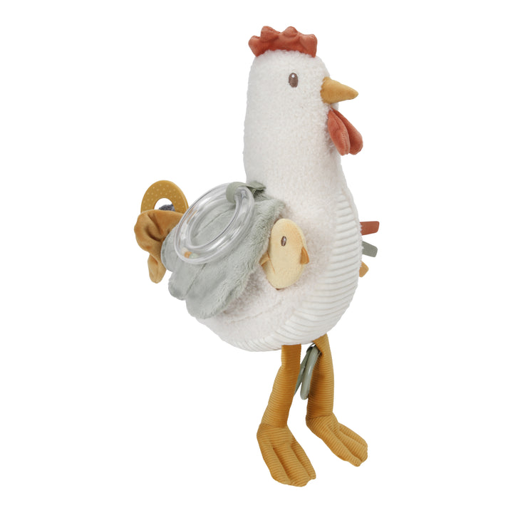 Little Dutch activiteitenknuffel Kip Little Farm met knispervleugels en labeltjes, 25 cm.
