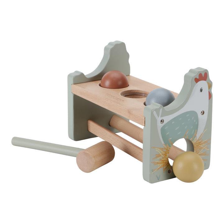 Little Dutch houten hamerbank met drie gekleurde ballen en hamer, geschikt voor kinderen vanaf 1 jaar.