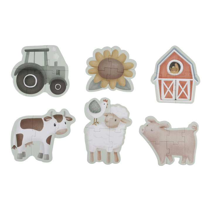 Little Dutch 6-in-1 legpuzzel met boerderijdieren uit de Little Farm collectie, educatief en kleurrijk.