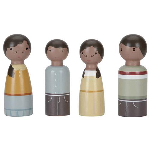 Aanvulset Poppenhuis Familie Evi van Little Dutch, houten vader, moeder, zoon en dochter peg dolls.