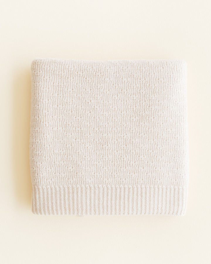 Hvid ribgebreid deken Dora in Cream, 70x100 cm merinowol