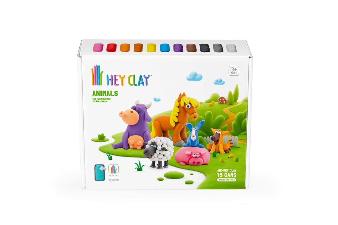 Hey Clay Starterset Klei Animals met 15 potjes in diverse kleuren