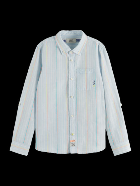 Hemd Regular Fit Yarn Dyed Linen Cotton Stripe Blue / White