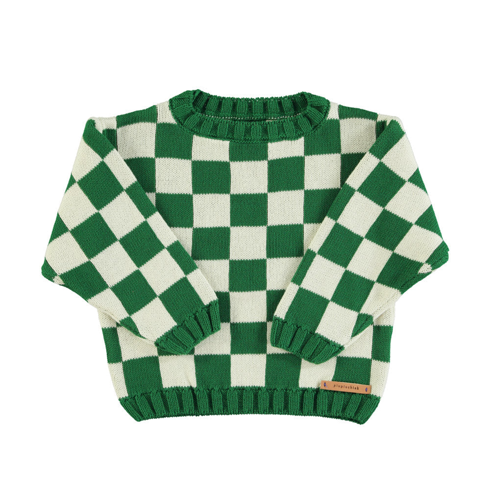 Trui Knitted Checkered Green / Ecru