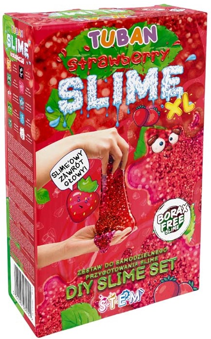 Tuban DIY Slijm Strawberry XL set met geurend rood slijm, geschikt voor sensorisch spel en creativiteit.