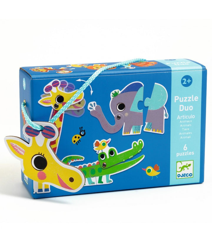 Djeco Puzzel Duo Wilde Dieren – 6 duo-puzzels van wilde dieren met beweegbare delen, vanaf 2 jaar