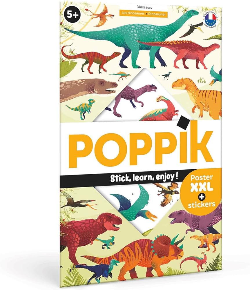 Poppik - Discovery Poster Met Stickers Dinosaurs | 5+ met 32 Herpositioneerbare Stickers