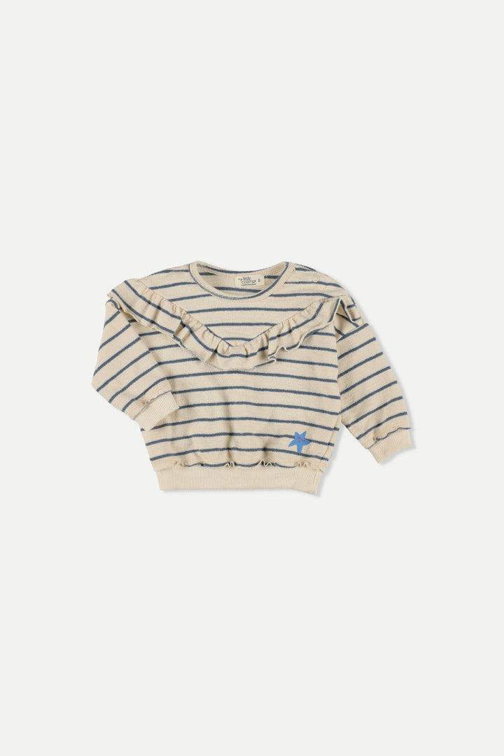 Sweater Sienna Crepe Ruffle Stripes Blue