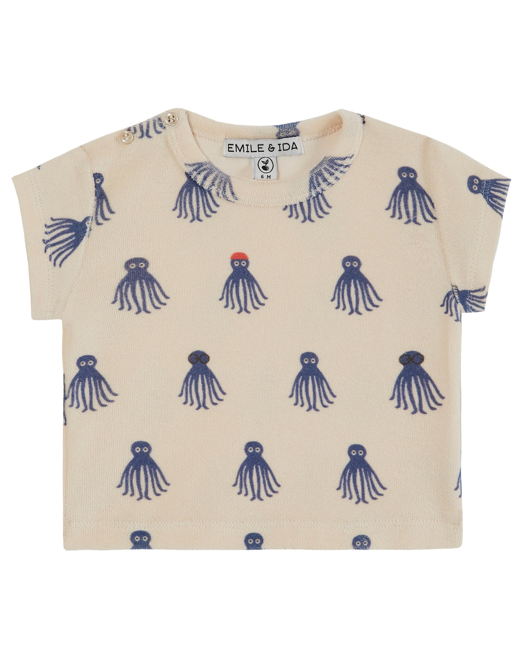 T-shirt Baby Octopus Printed Terry Creme Blue
