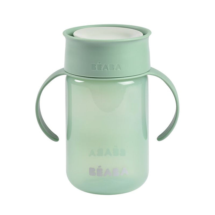 Groene Béaba 360° leerbeker met handgrepen en afsluitdeksel, 340 ml