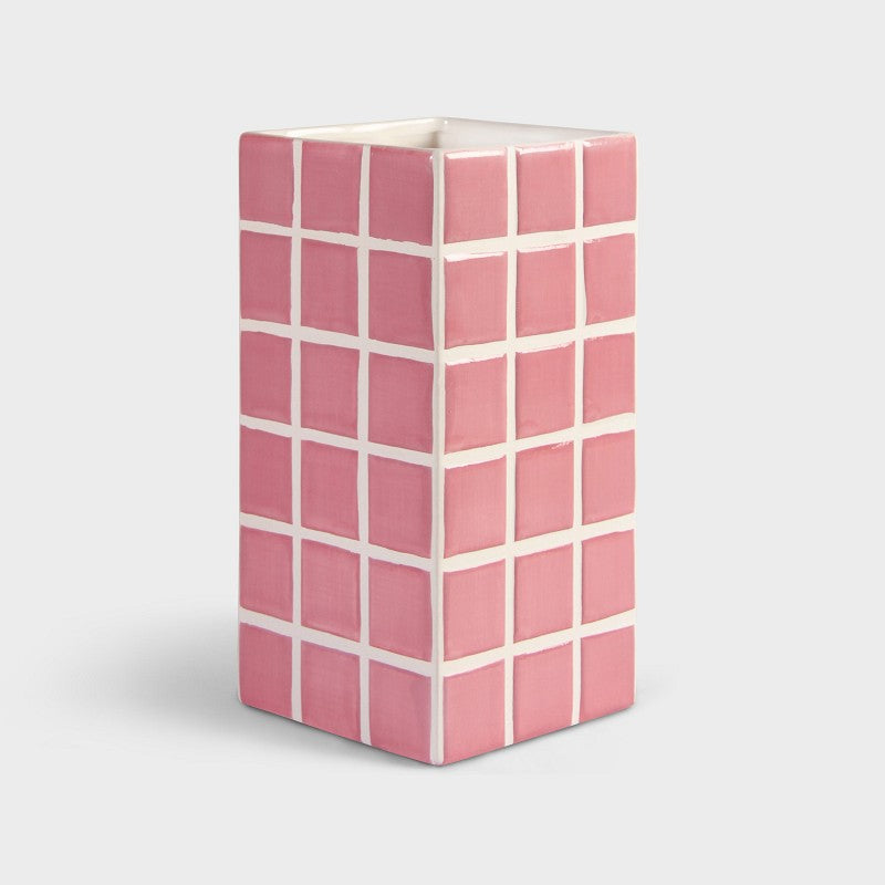 Klevering Vaas Tile Pink met grafisch ontwerp