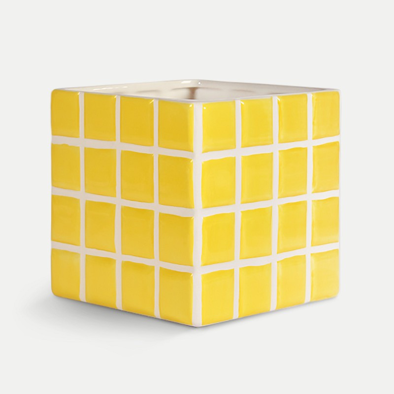 Klevering Vaas Panter Tile Yellow met grafisch ontwerp
