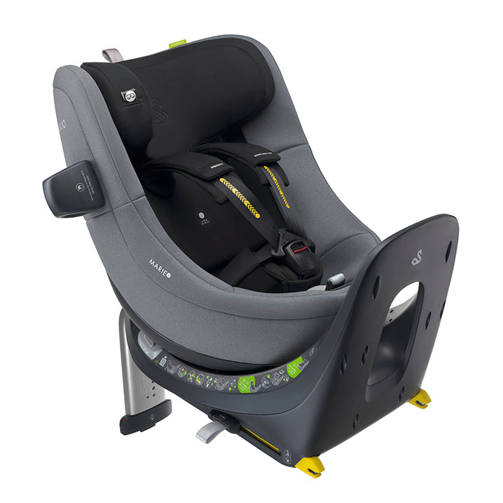 Swandoo Marie 5 I-Size Groep 0 / 1 autostoel in Sesame Grey met 360-graden rotatie en ademende netrugleuning.
