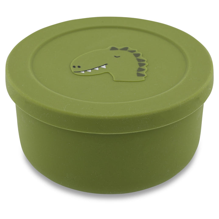 Silicone snackdoosje met deksel Mr. Dino van Trixie, perfect voor kindersnacks.