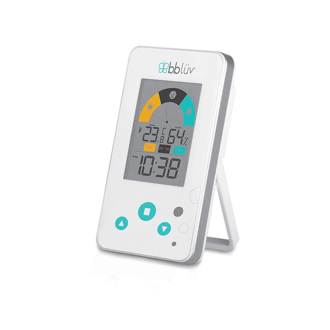 Bblüv Igro 2-in-1 Digitale Thermometer & Hygrometer met groot LCD-scherm, comfortindicator, en draagbaar design.